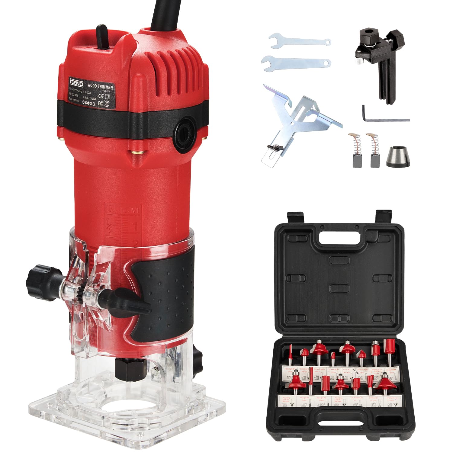 Freza electrica pentru lemn 800W, 31000 RPM + 15 accesorii